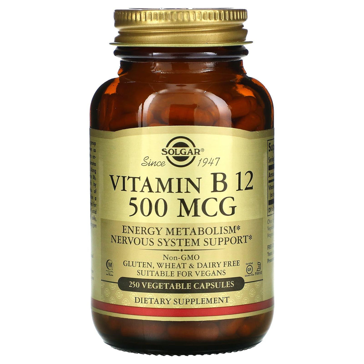 Solgar, Vitamin B12, 500 mcg, 250 Vegetable Capsules - Supply Center USA