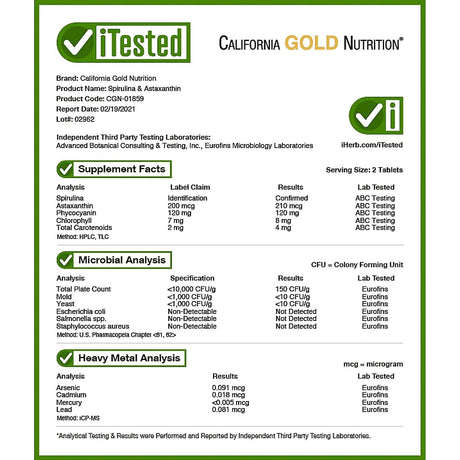 California Gold Nutrition, Spirulina AstaBlue Complex, 180 Tablets - Supply Center USA