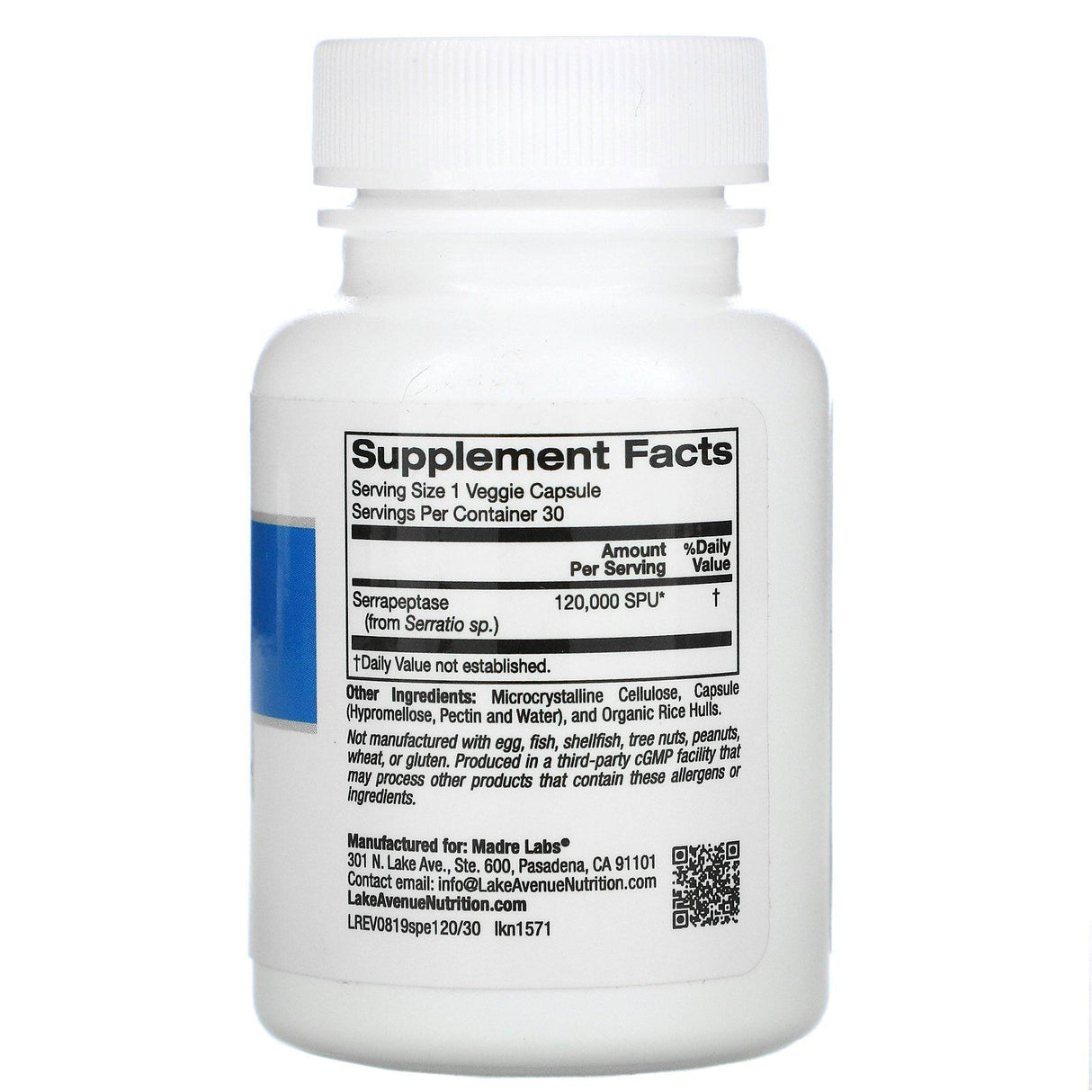 Lake Avenue Nutrition, Serrapeptase, Proteolytic Enzyme, 120,000 SPUs, 30 Veggie Capsules - Supply Center USA