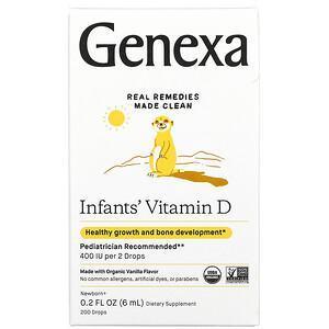 Genexa, Infants´ Vitamin D, Newborn+, Organic Vanilla, 200 IU, 200 Drops, 0.2 fl oz (6 ml) - Supply Center USA