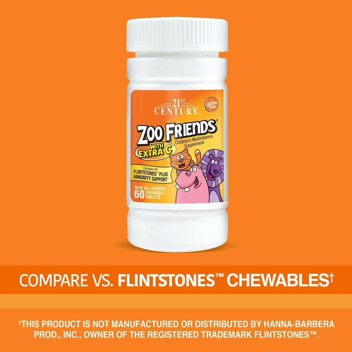 21st Century, Zoo Friends with Extra C, Orange, 60 Chewable Tablets - Supply Center USA