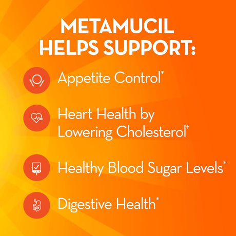 Metamucil 4-In-1 Fiber Supplement for Digestive Health, Psyllium Husk Fiber Powder, Sugar-Free Fiber Supplement, Orange Flavored, 180 Teaspoons - Supply Center USA