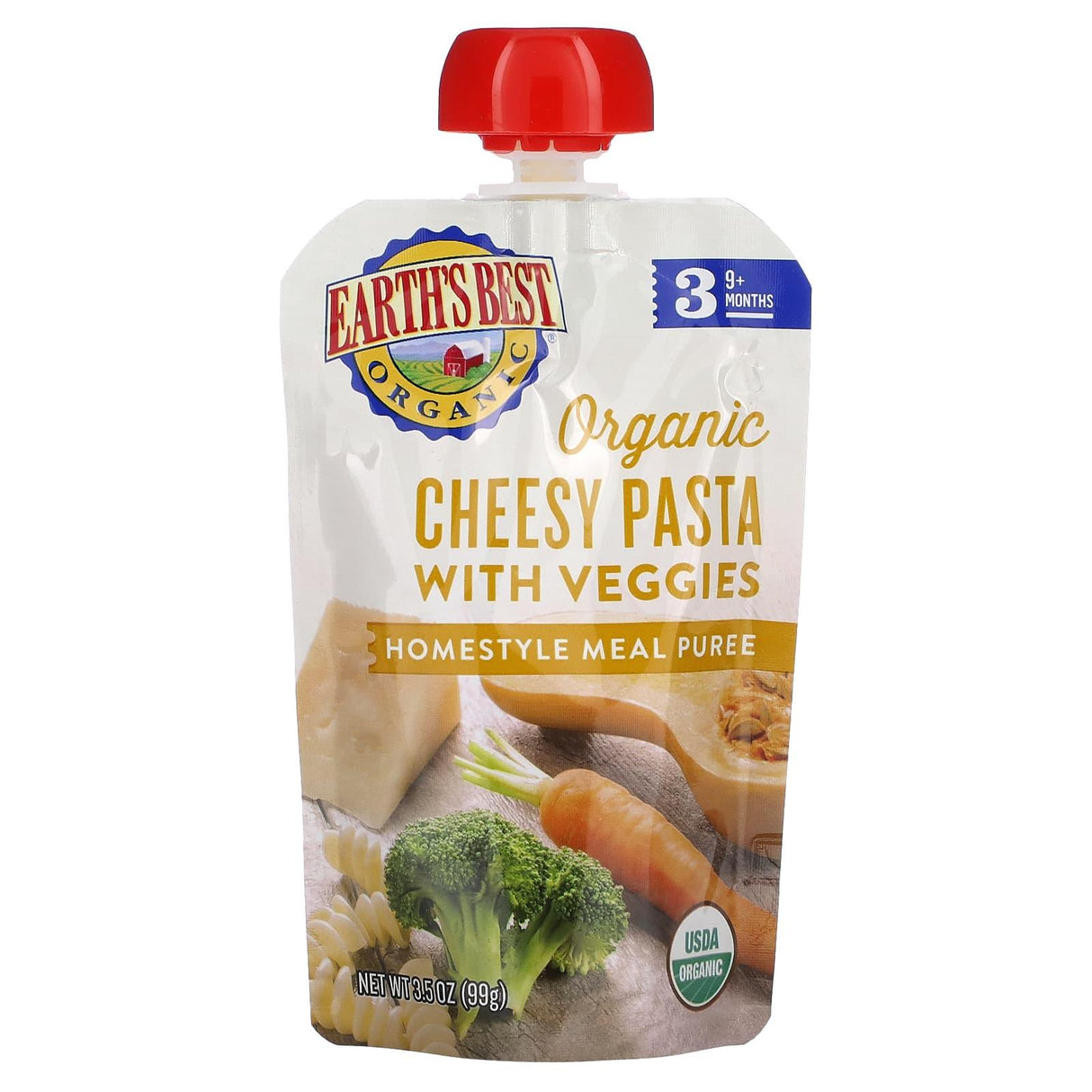 Earth's Best, Organic Homestyle Meal Puree, 9+ Months, Cheesy Pasta with Veggies, 3.5 oz (99 g) - Supply Center USA