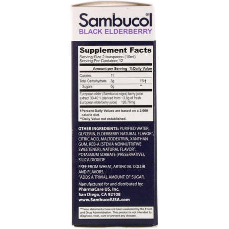 Sambucol, Black Elderberry Syrup, Sugar Free Formula, 4 fl oz (120 ml) - Supply Center USA