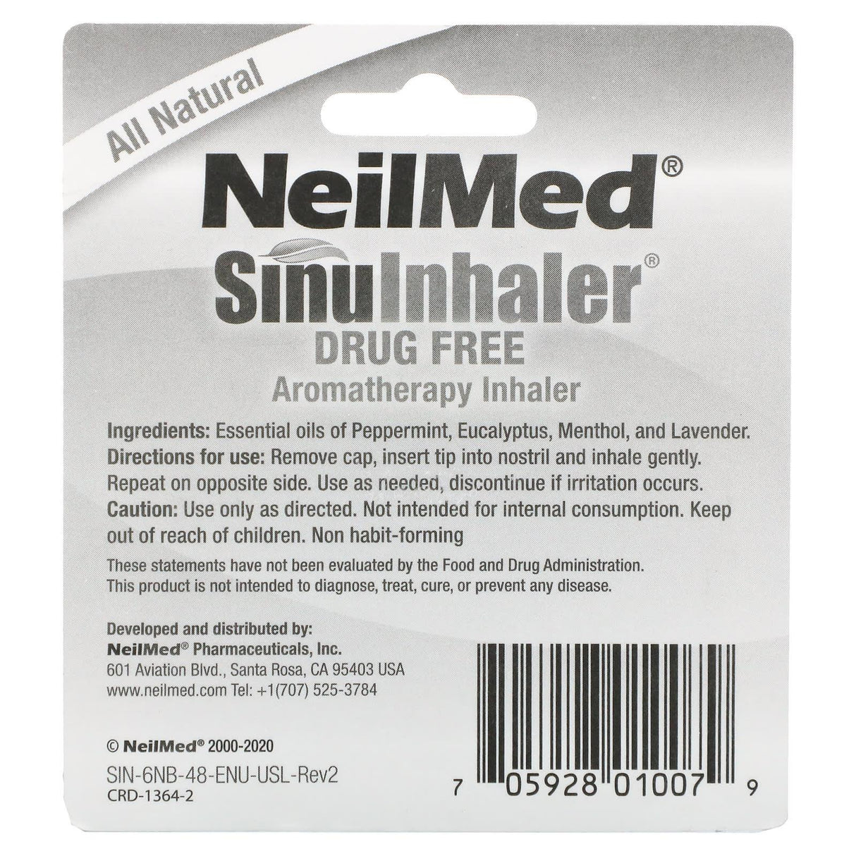 NeilMed, SinuInhaler, Aromatherapy Inhaler, Drug Free, 2 Inhalers, 0.014 oz (0.4 g) - Supply Center USA