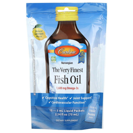 Carlson, Norwegian, The Very Finest Fish Oil, Natural Lemon, 1,600 mg, 15 Packets, (5 ml) Each - Supply Center USA