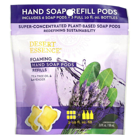 Desert Essence, Foaming Hand Soap Pods, Refills, Tea Tree Oil & Lavender, 6 Concentrated Pods, 3.8 fl oz (108 ml) - Supply Center USA