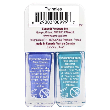 SuncoatGirl, Twinnies Nail Polish Duo Set, Creamy Turquoise & Shimmery Sky Blue, 2 Piece Set - Supply Center USA