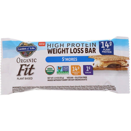 Garden of Life, Organic Fit, High Protein Weight Loss Bar, S'mores, 12 Bars, 1.9 oz (55 g) Each - Supply Center USA