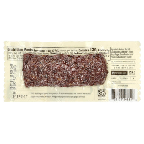 Epic Bar, Venison Sea Salt + Pepper Bar, 1.3 oz (37 g) - Supply Center USA