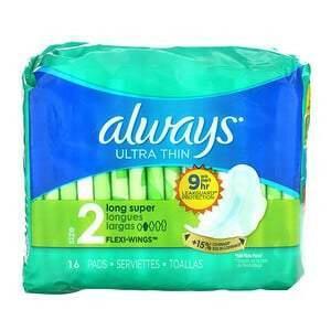 Always, Ultra Thin with Wings, Size 2, Long Super, 16 Pads - Supply Center USA