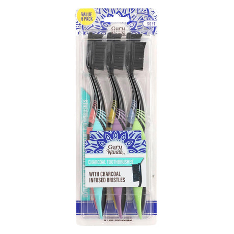 GuruNanda, Big Tuft Charcoal Toothbrushes, Soft , 6 Toothbrushes - Supply Center USA