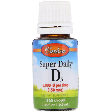 Carlson Labs, Super Daily D3, 150 mcg (6,000 IU), 0.35 fl oz (10.3 ml) - Supply Center USA