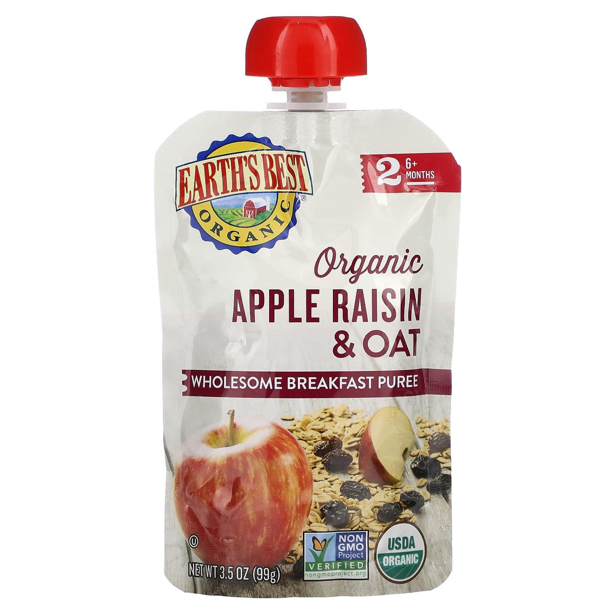 Earth's Best, Organic Wholesome Breakfast Puree, 6+ Months, Apple Raisin & Oat, 3.5 oz (99 g) - Supply Center USA