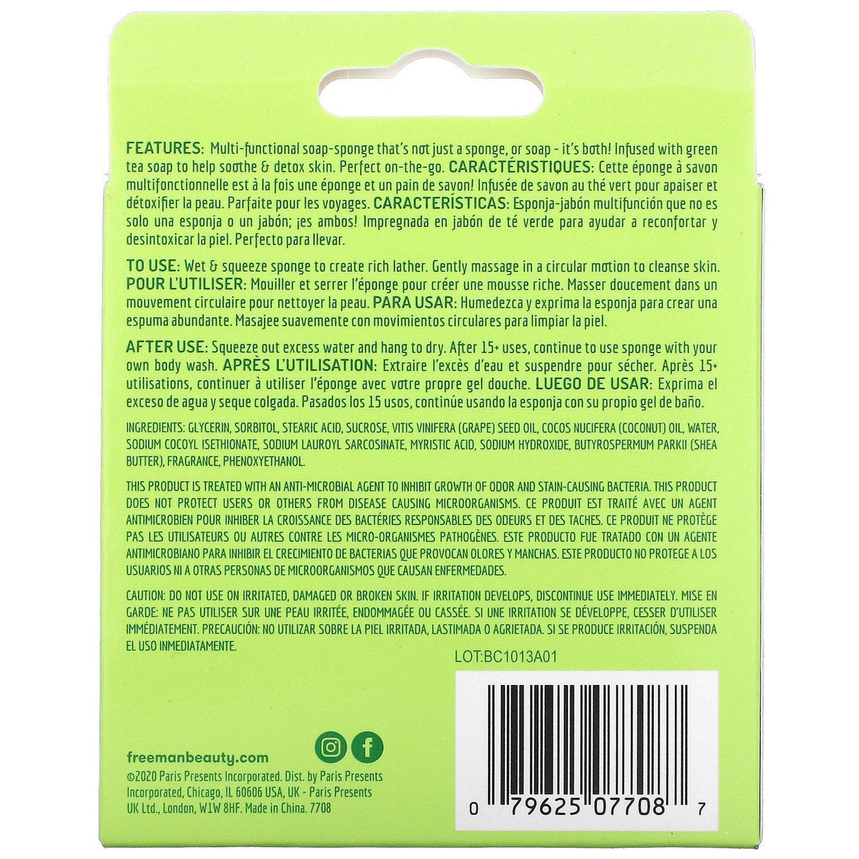 Freeman Beauty, Deep Cleansing Soap-Infused Sponge, Green Tea, 1 Sponge, 2.65 oz (75 g) - Supply Center USA