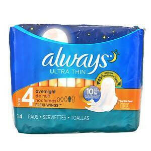 Always, Ultra Thin with Wings, Size 4, Overnight, 14 Pads - HealthCentralUSA