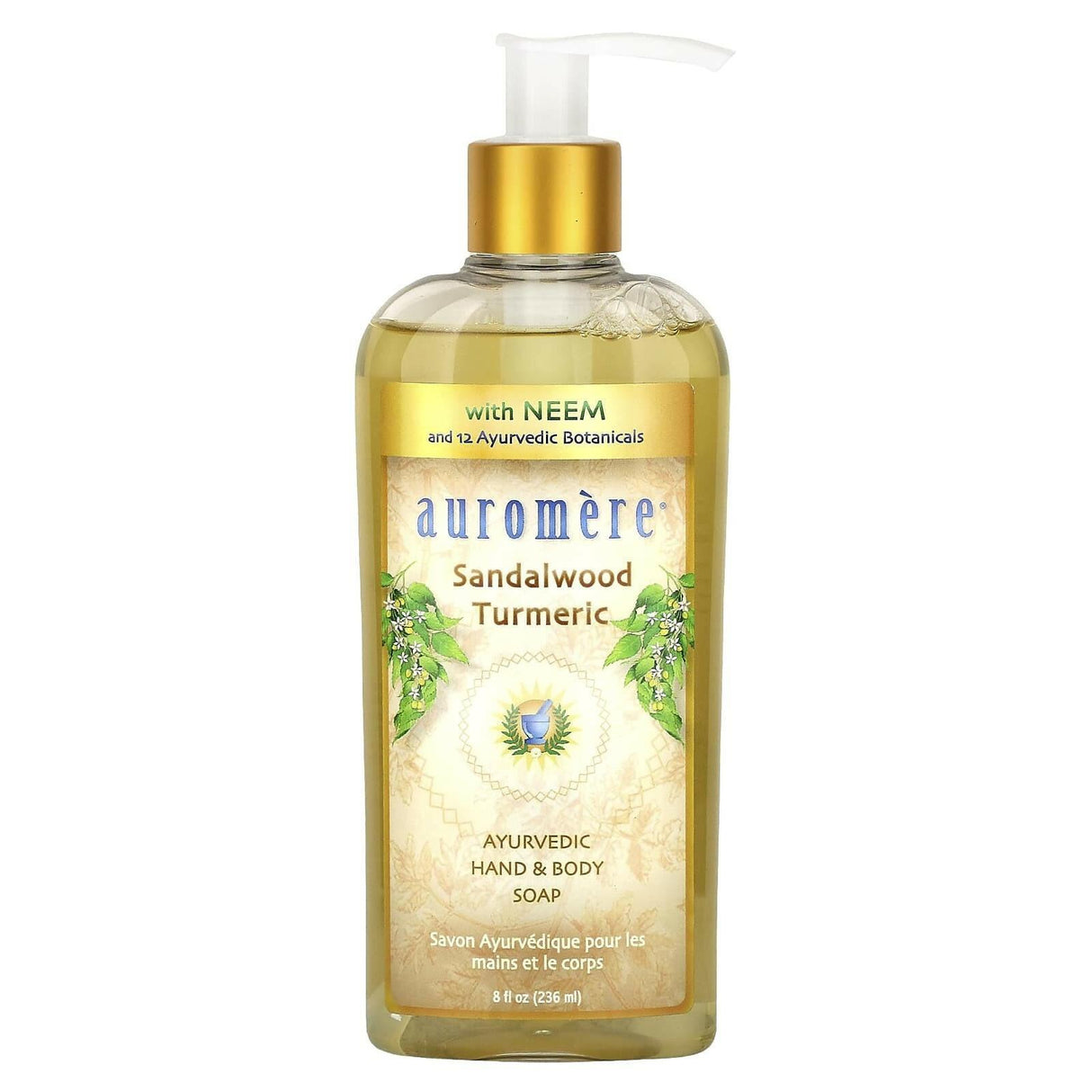 Auromere, Ayurvedic Hand & Body Soap, Sandalwood Turmeric, 8 fl oz (236 ml) - Supply Center USA