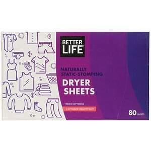 Better Life, Naturally Static-Stomping Dryer Sheets, Lavender Grapefruit, 80 Sheets - Supply Center USA