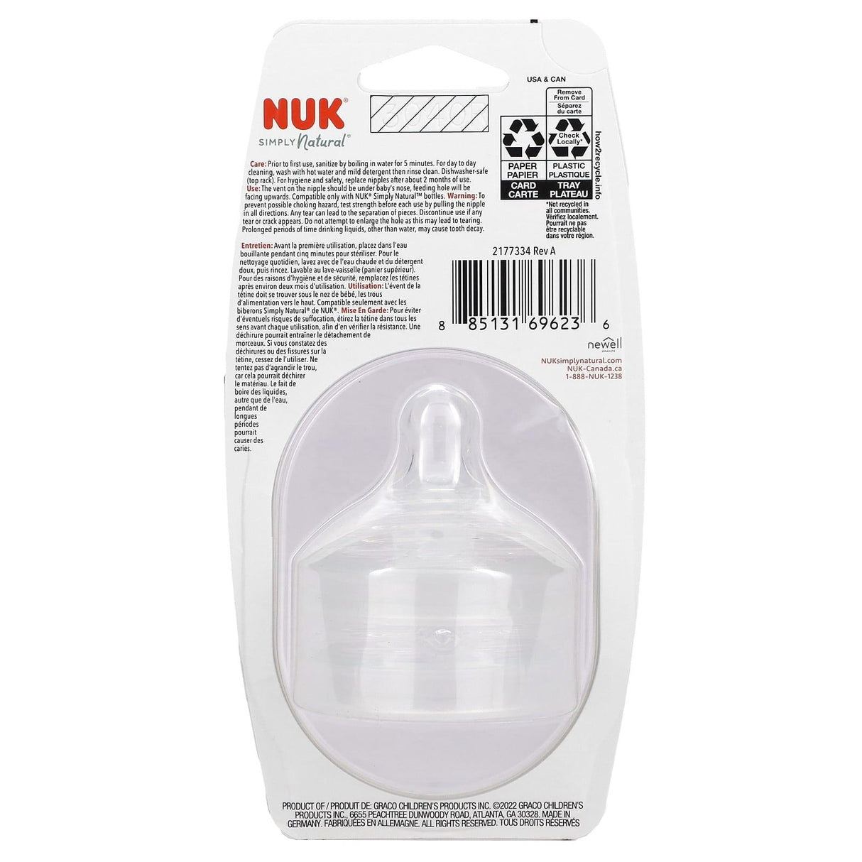 NUK, Simply Natural, Nipples, 1+ Months, Medium Flow, 2 Nipples - Supply Center USA