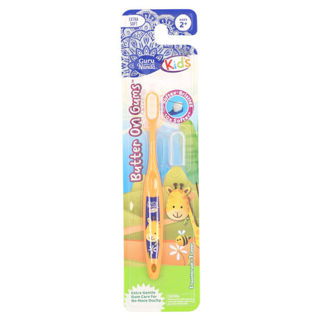 GuruNanda, Kids, Bristle Toothbrush, Ages 2+, Extra Soft, Giraffe , 1 Toothbrush + 1 Cover - Supply Center USA