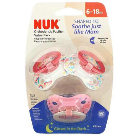 NUK, Orthodontic Pacifier Value Pack, 6-18 Months, 3 Pack - Supply Center USA