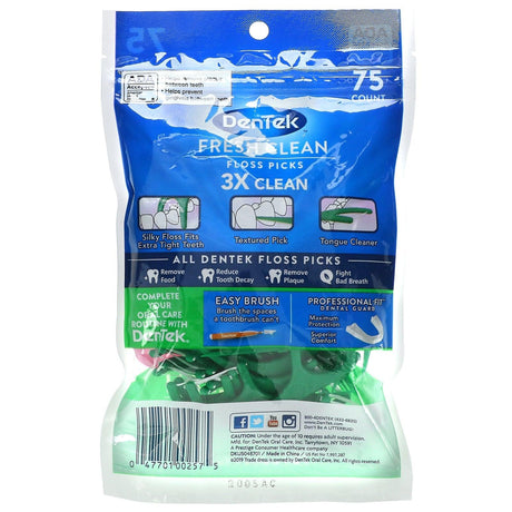 DenTek, Fresh Clean, Floss Picks, Mouthwash Blast, 75 Floss Picks - Supply Center USA