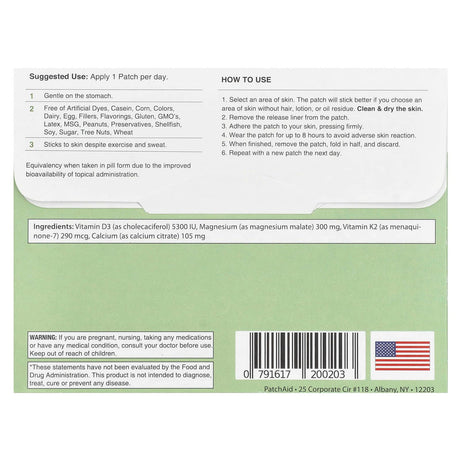 PatchAid, Vitamin D3 Patch, 30 Patches - Supply Center USA