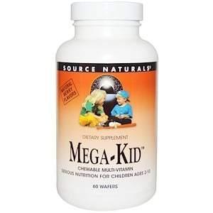 Source Naturals, Mega-Kid, Chewable Multi-Vitamin, Natural Berry Flavors, 60 Wafers - Supply Center USA