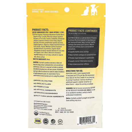 Mushroom Matrix Canine, Joint, Certified Organic Mushroom Powder, For 25 lb Pet, For Dogs and Cats, 3.57 oz (100 g) - Supply Center USA