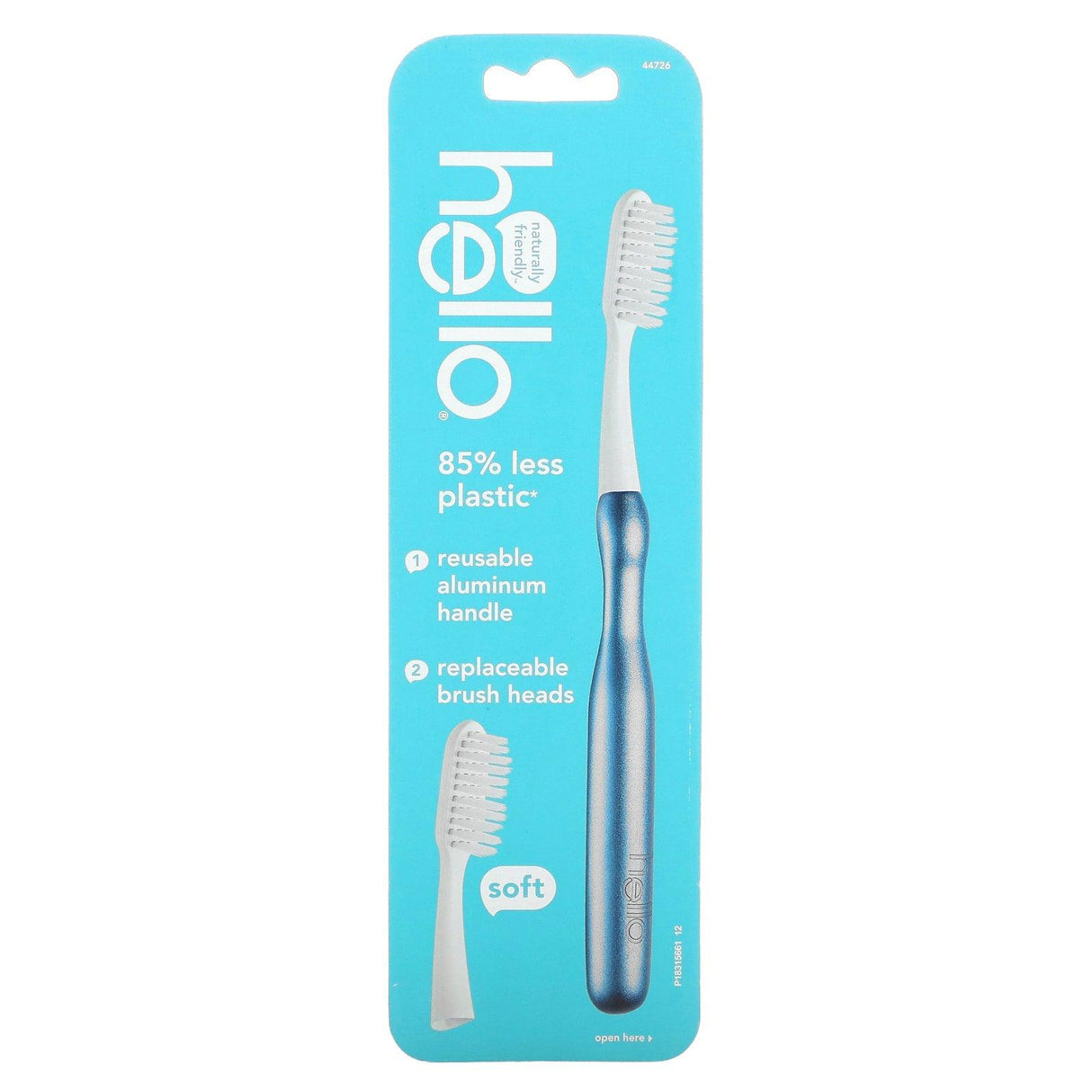 Hello, Aluminum Toothbrush with Replaceable Brush Heads, Soft, Blue, 1 Toothbrush and 1 Replaceable Brush Head - Supply Center USA