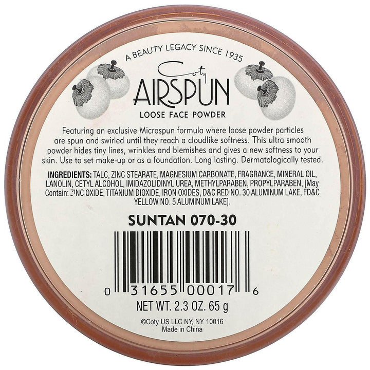 Airspun, Loose Face Powder, Suntan 070-30, 2.3 oz (65 g) - HealthCentralUSA