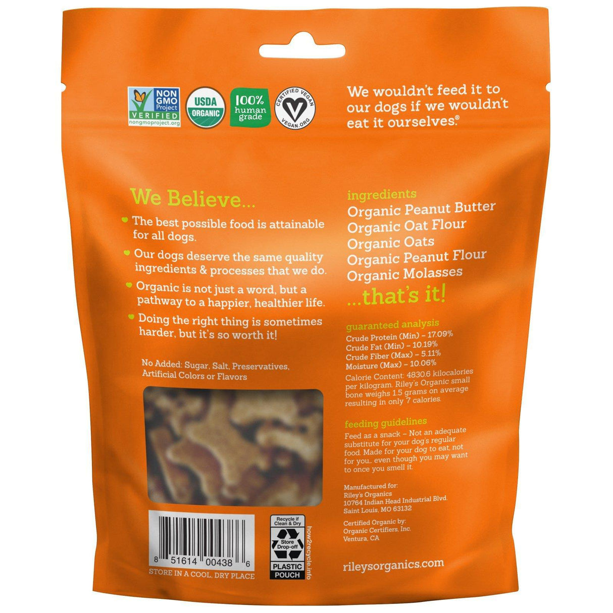 Riley’s Organics, Dog Treats, Small Bone, Peanut Butter & Molasses Recipe, 5 oz (142 g) - Supply Center USA