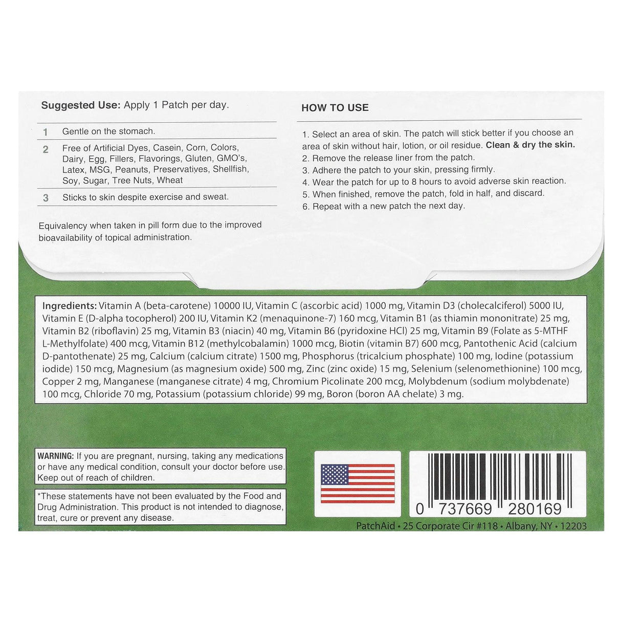 PatchAid, Multivitamin Patch without Iron , 30 Patches - Supply Center USA