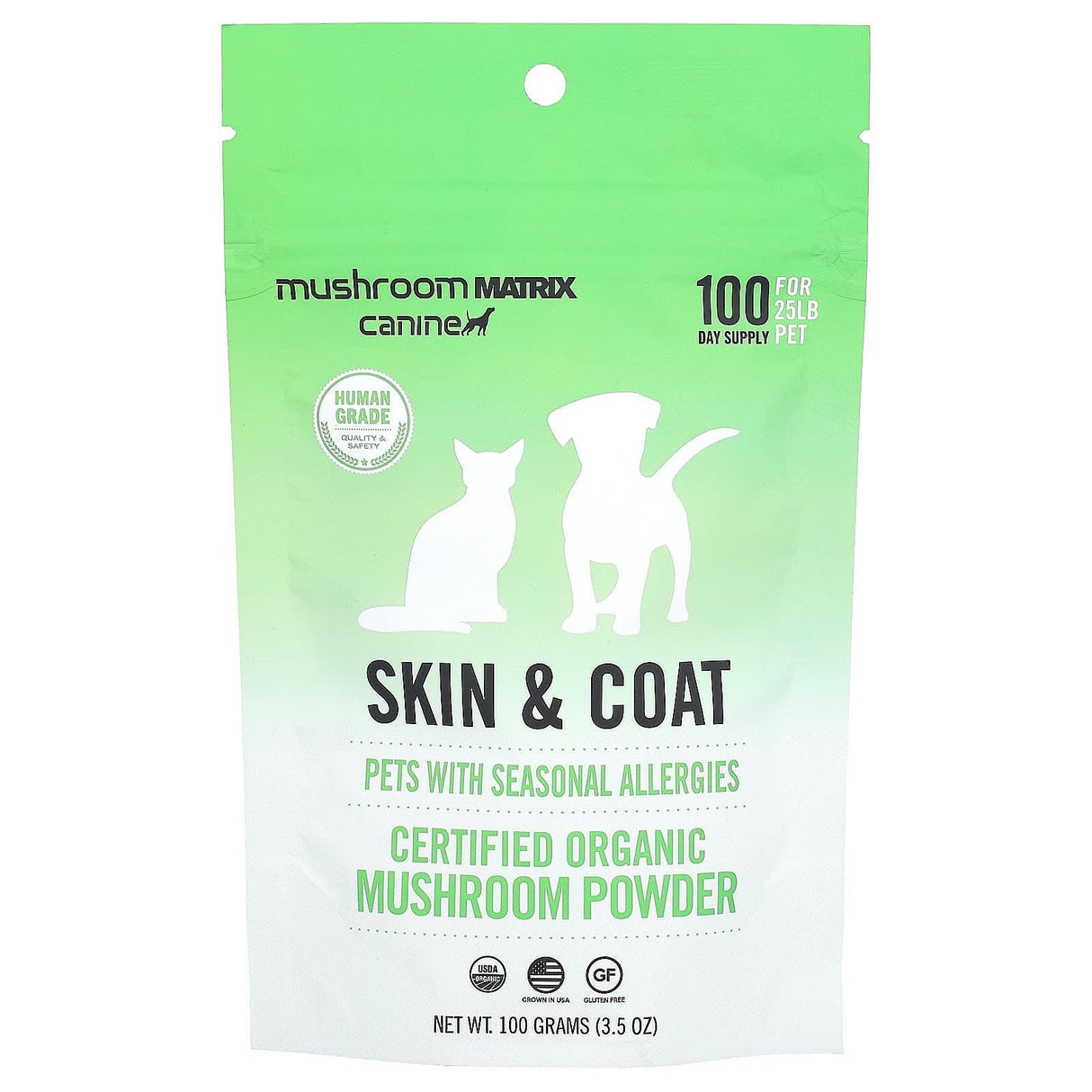 Mushroom Matrix Canine, Skin & Coat, Certified Organic Mushroom Powder, For Cats or Dogs, For 25 lb Pet, For Dogs and Cats, 3.5 oz (100 g) - Supply Center USA