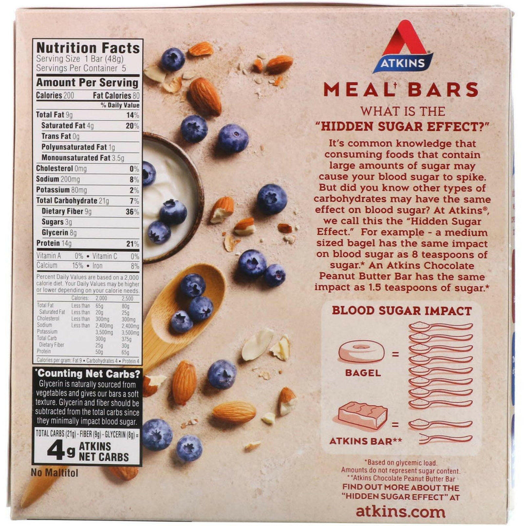 Atkins, Greek Yogurt Bar, Blueberry, 5 Bars, 1.69 oz (48 g) Each - HealthCentralUSA