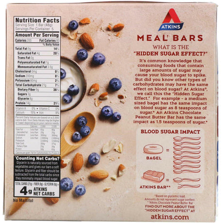 Atkins, Greek Yogurt Bar, Blueberry, 5 Bars, 1.69 oz (48 g) Each - Supply Center USA