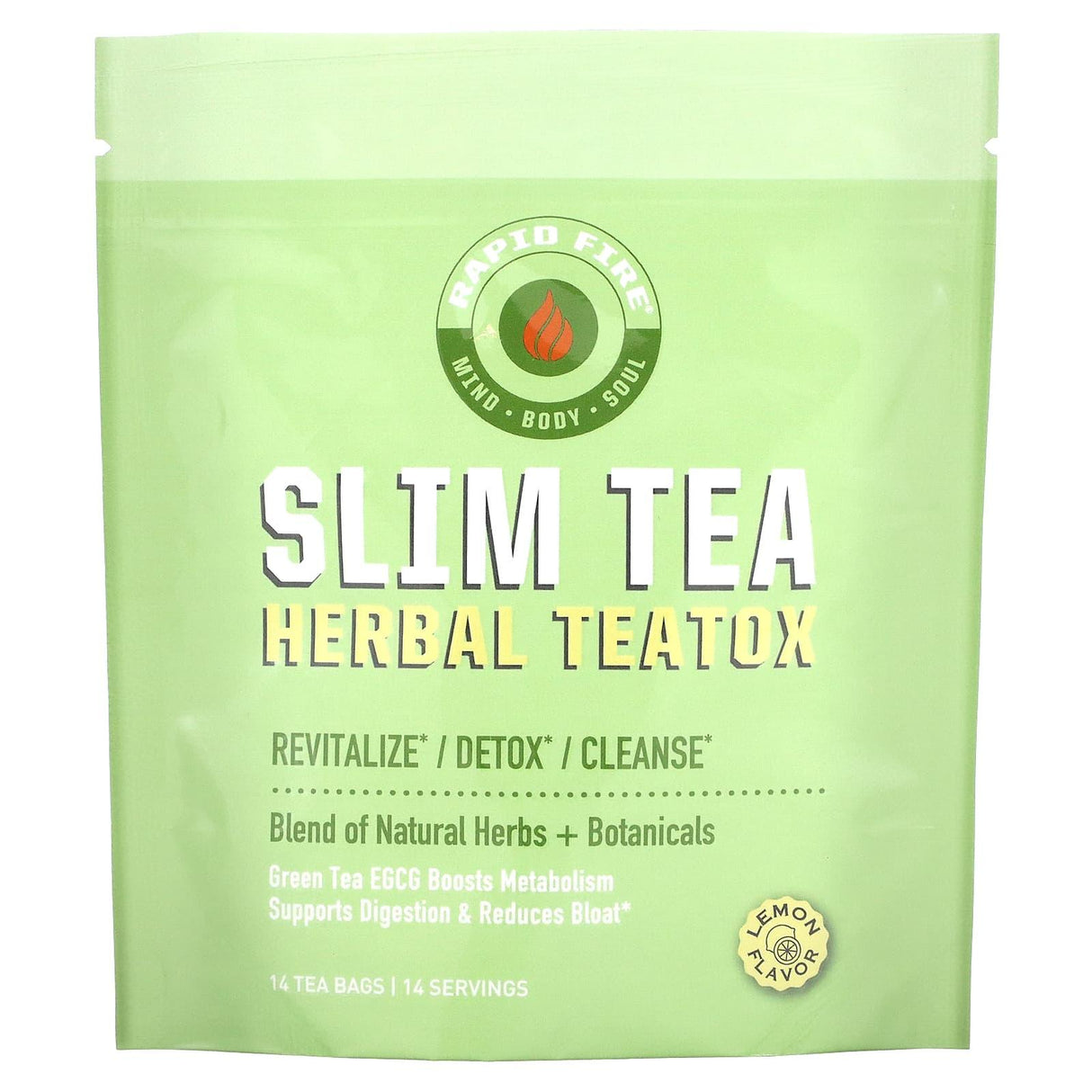 RAPIDFIRE, SlimTea, Herbal Teatox, Lemon, 14 Tea Bags - Supply Center USA