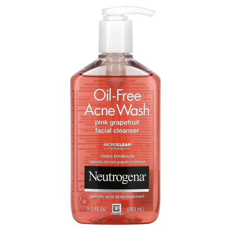 Neutrogena, Oil-Free Acne Wash, Pink Grapefruit Facial Cleanser, 9.1 fl oz (269 ml) - Supply Center USA