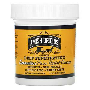 Amish Origins, Deep Penetrating, Greaseless Pain Relief Cream, 3.5 fl oz (99.22 g) - HealthCentralUSA