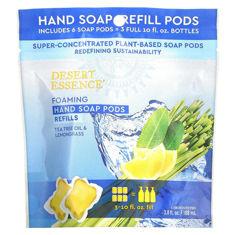 Desert Essence, Foaming Hand Soap Pods, Refills, Tea Tree Oil & Lemongrass, 6 Concentrated Pods, 3.8 fl oz (108 ml) - Supply Center USA