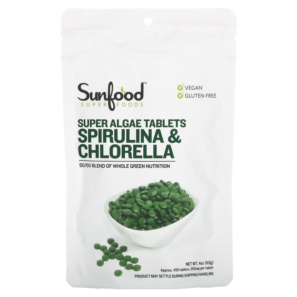 Sunfood, Spirulina & Chlorella, Super Algae Tablets, 250 mg, Approx. 228 Tablets, 2 oz (57 g) - Supply Center USA