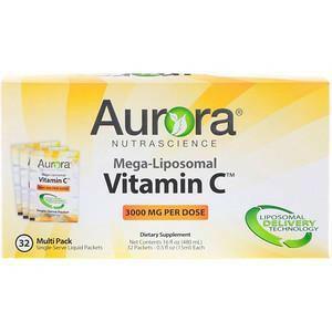 Aurora Nutrascience, Mega-Liposomal Vitamin C, 3,000 mg, 32 Single-Serve Liquid Packets, 0.5 fl oz (15 ml) Each - Supply Center USA