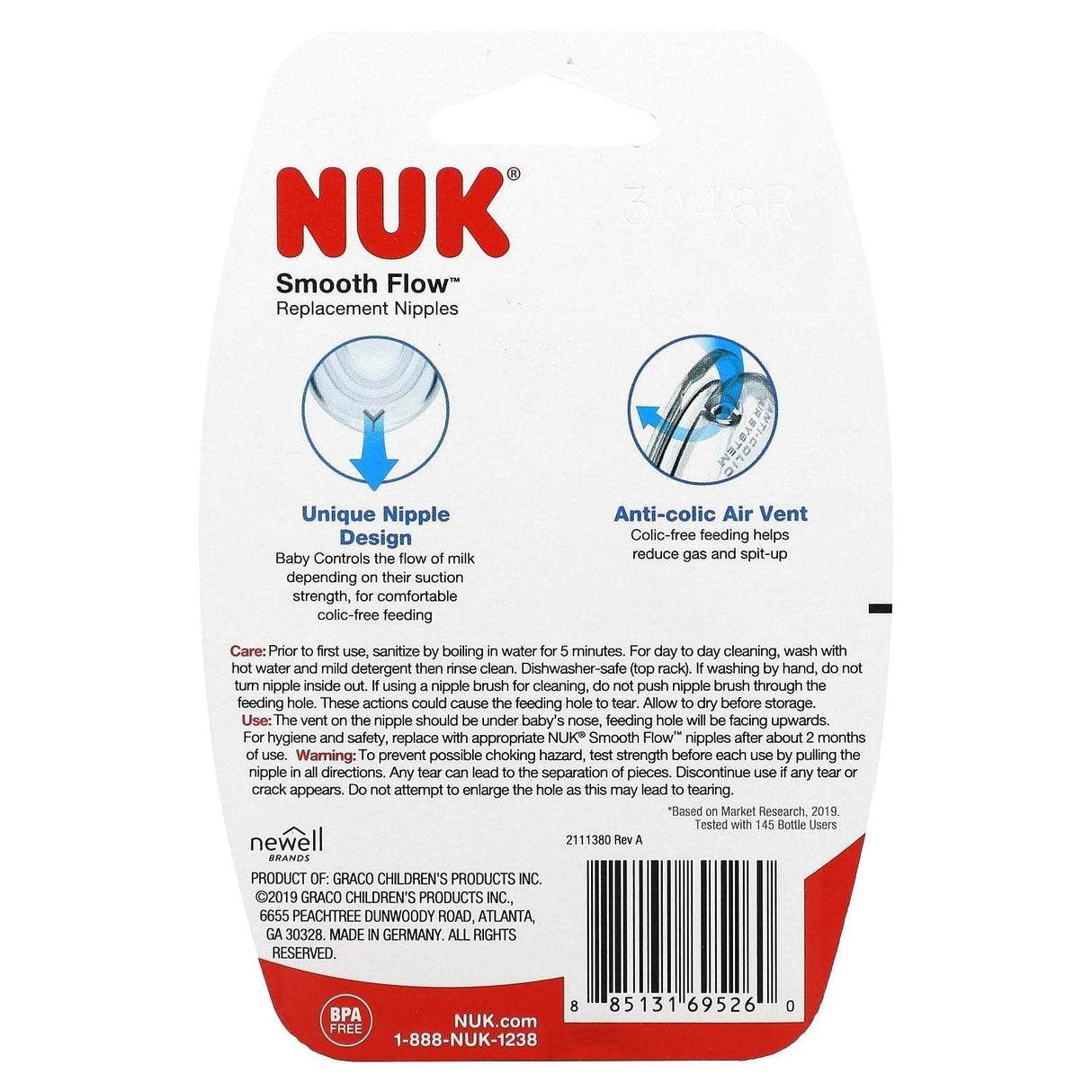 NUK, Smooth Flow Replacement Nipples, 0+ Months, 2 Nipples - Supply Center USA