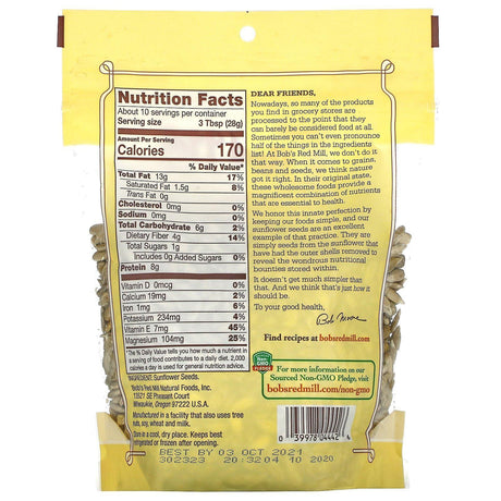 Bob's Red Mill, Shelled Sunflower Seeds, 10 oz (283 g) - Supply Center USA