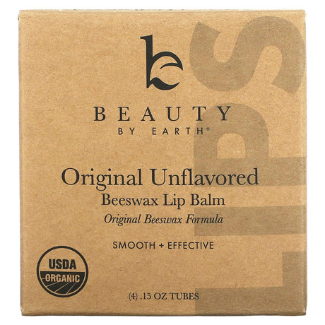 Beauty By Earth, Original Beeswax Lip Balm, Unflavored, 4 Tubes, 0.15 oz Each - Supply Center USA