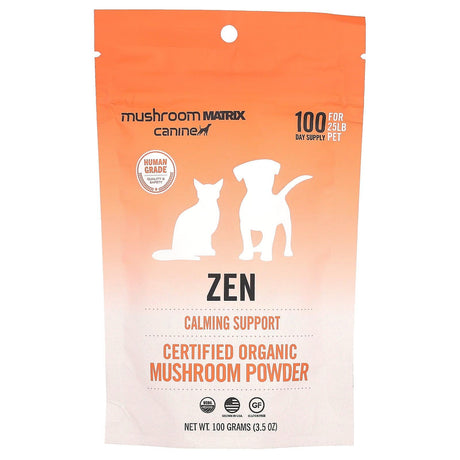 Mushroom Matrix Canine, Zen, Certified Organic Mushroom Powder, For 25 lb Pet, For Dogs and Cats, 3.5 oz (100 g) - Supply Center USA