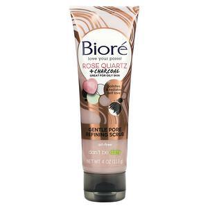 Biore, Gentle Pore Refining Scrub, Rose Quartz + Charcoal, 4 oz (113 g) - HealthCentralUSA