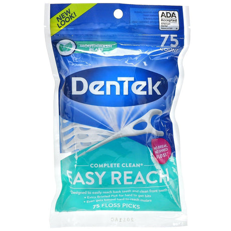 DenTek, Complete Clean, Easy Reach Floss Picks, Mouthwash Blast, 75 Floss Picks - Supply Center USA