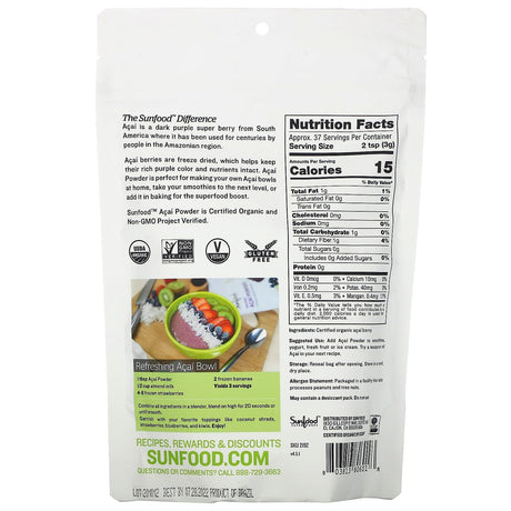 Sunfood, Organic Acai Powder, 8 oz (227 g) - Supply Center USA