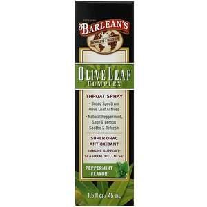 Barlean's, Olive Leaf Complex, Throat Spray, Peppermint Flavor, 1.5 fl oz (45 ml) - HealthCentralUSA